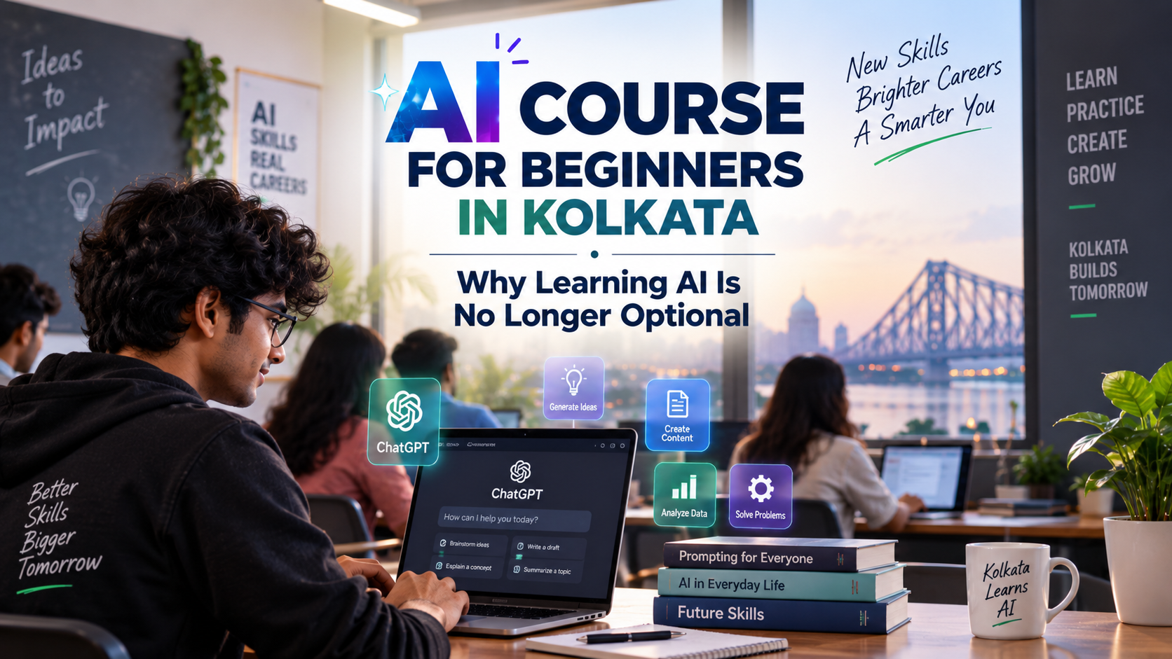 Student using AI tools like ChatGPT on a laptop in a Kolkata classroom